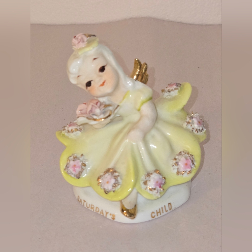 Vintage Hand Painted LEFTON SATURDAY'S CHILD ANGEL Figurine